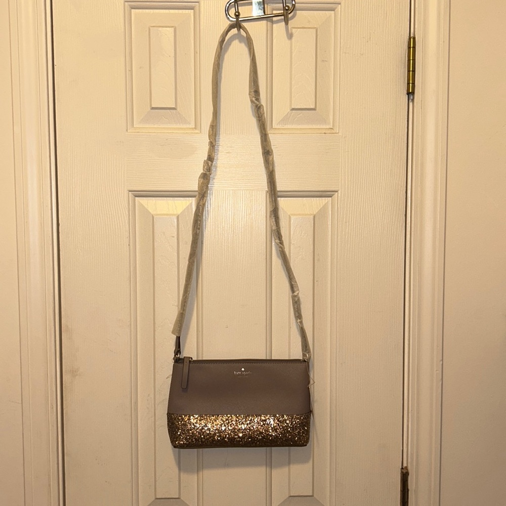 NWT Kate Spade Glitter Bottom Crossbody Bag in Taupe